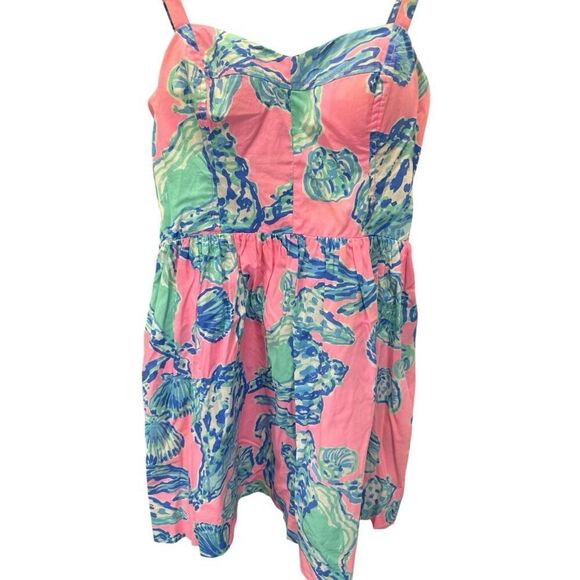Lilly Pulitzer Ardleigh Seashell Dress XS Pink Blue Shell Print 100% Cotton - Picture 4 of 12